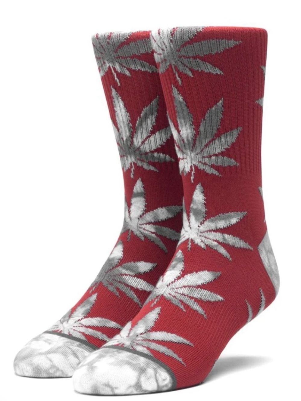HUF Red Socks with White Leaf Motif